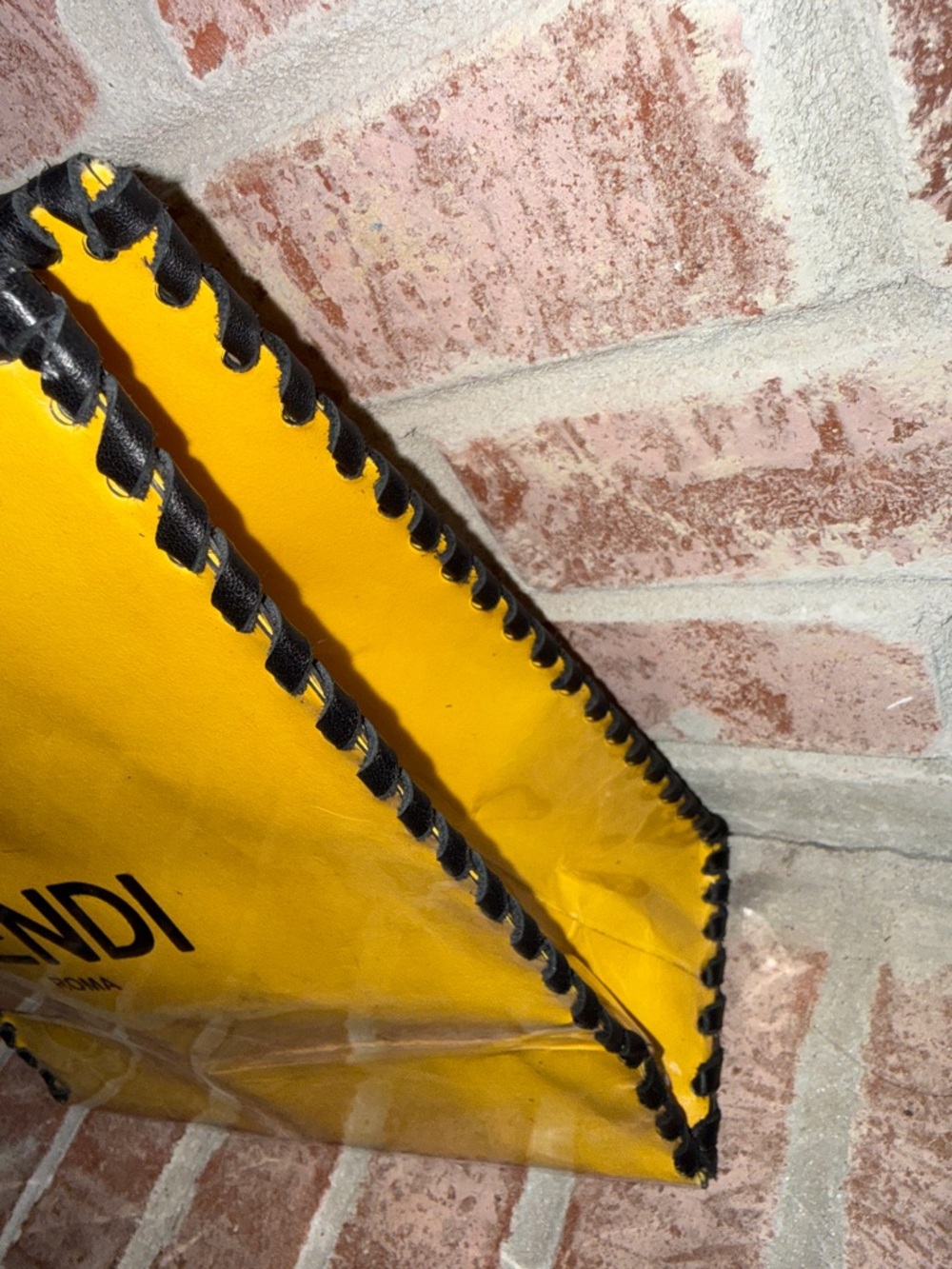 UpCycled Fendi Yellow shopping bag with leather Black Trim - Picture 8 of 9